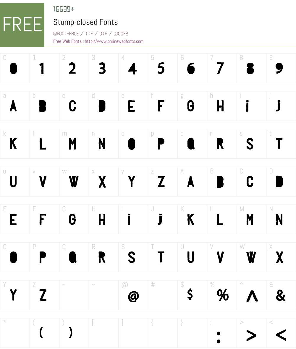 Stump closed Font Screenshots