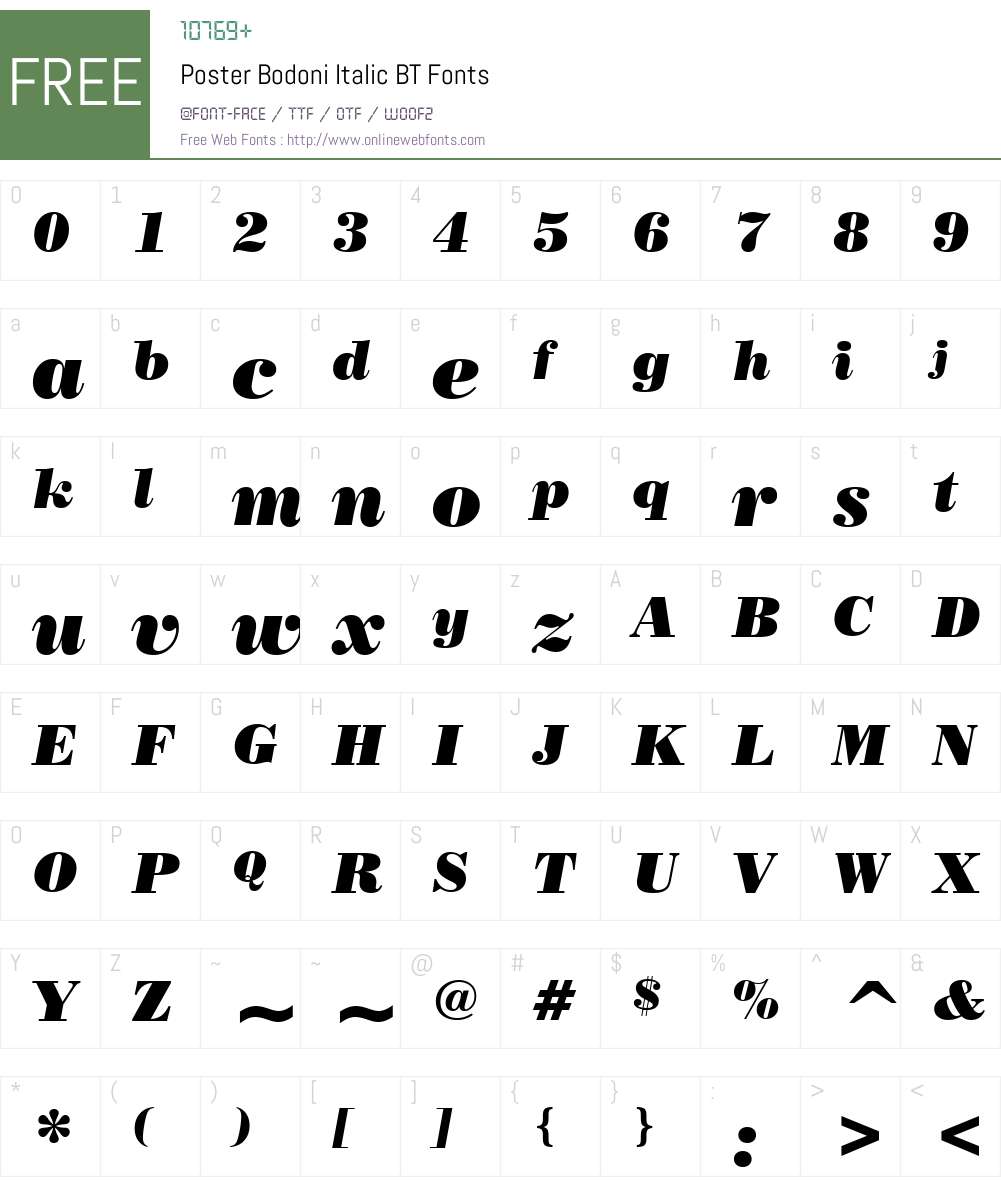 PosterBodoni It BT Font Screenshots