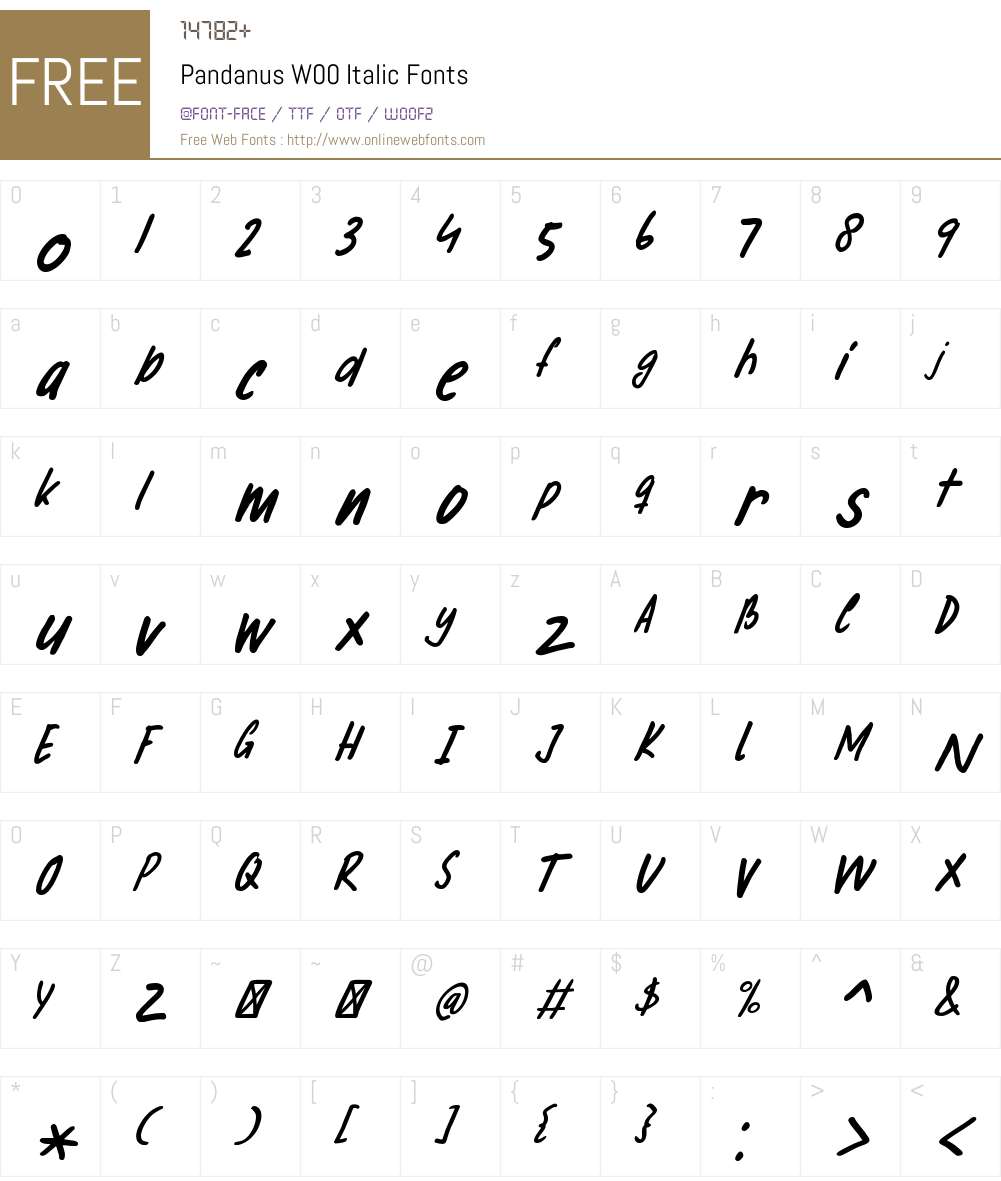 PandanusW00-Italic Font Screenshots