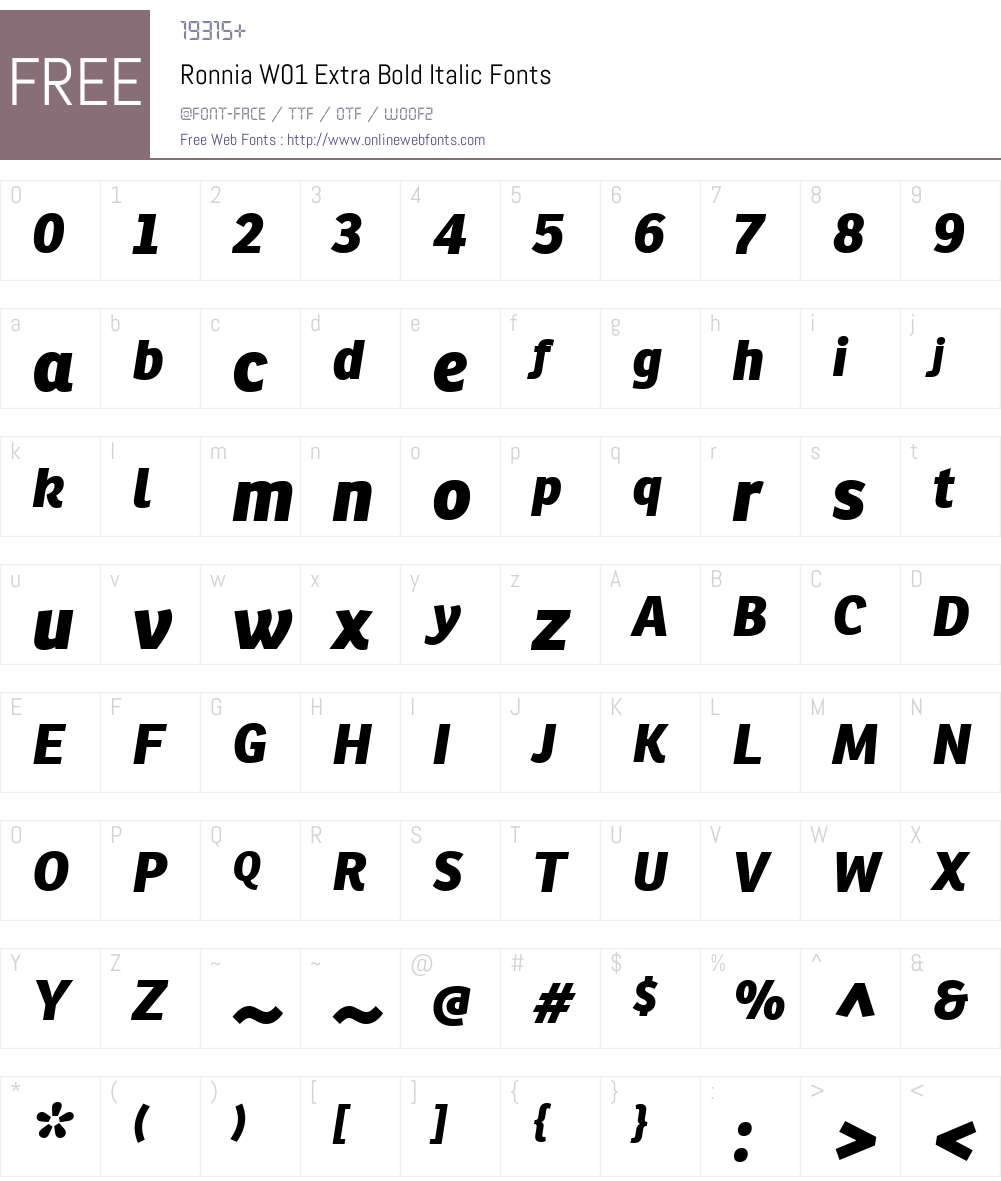 RonniaW01-ExtraBoldItalic Font Screenshots