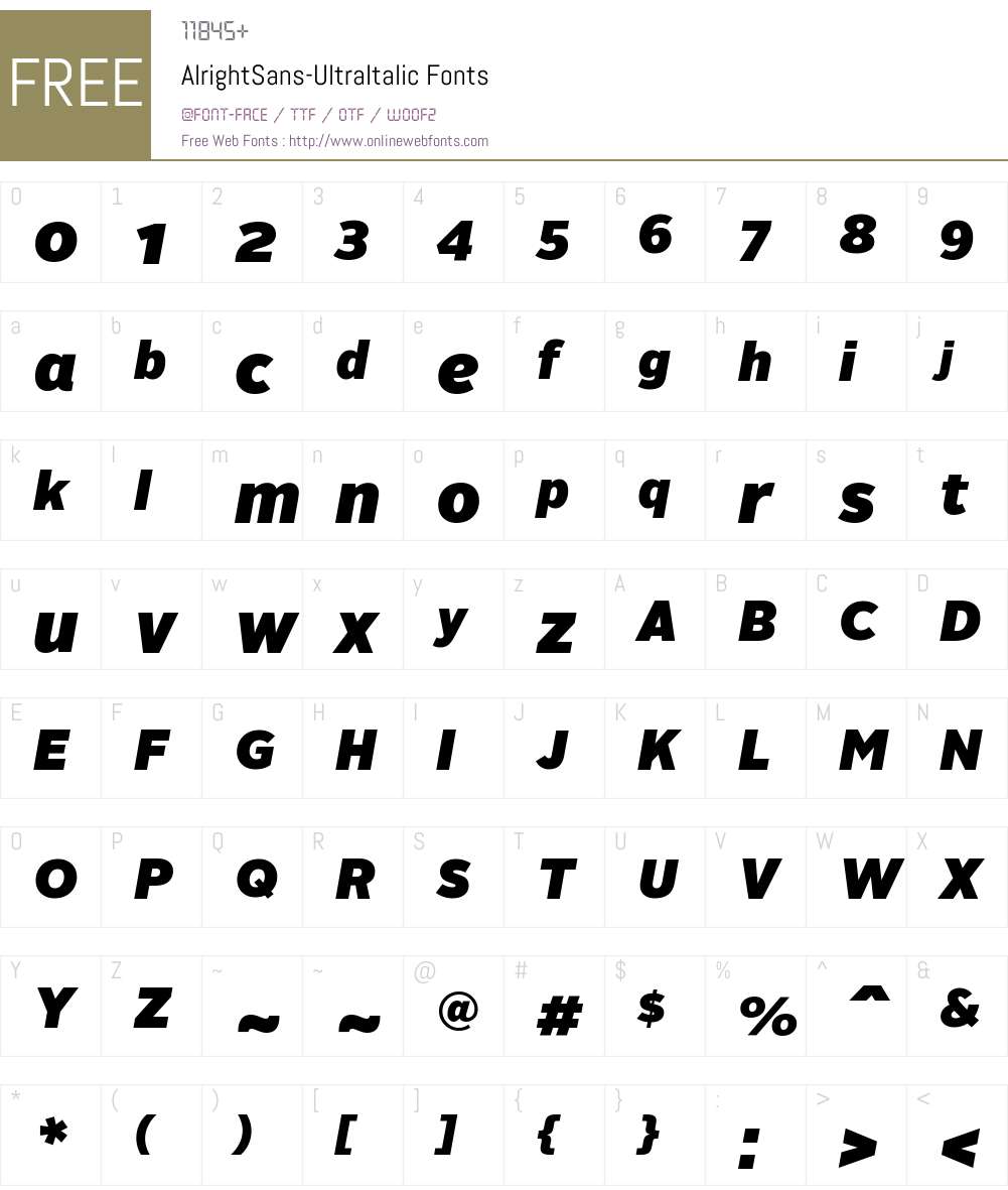 Alright Sans Ultra Italic Font Screenshots
