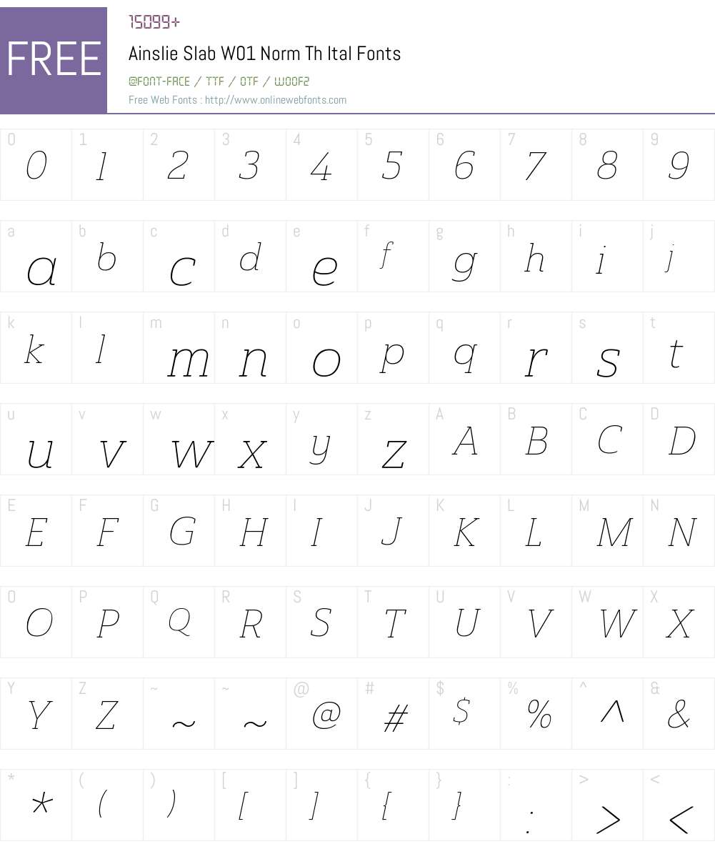 AinslieSlabW01-NormThinItal Font Screenshots