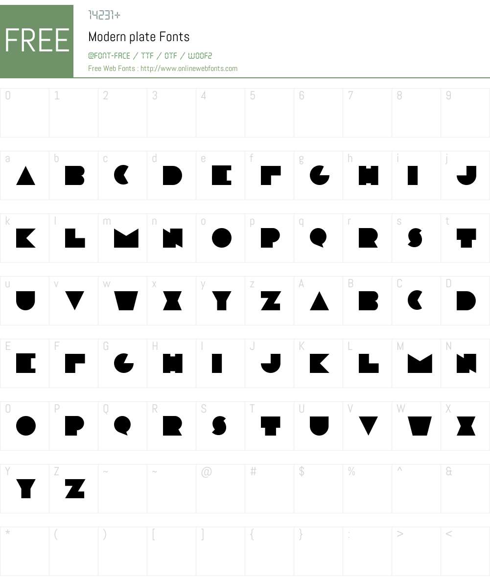 Modern plate Font Screenshots