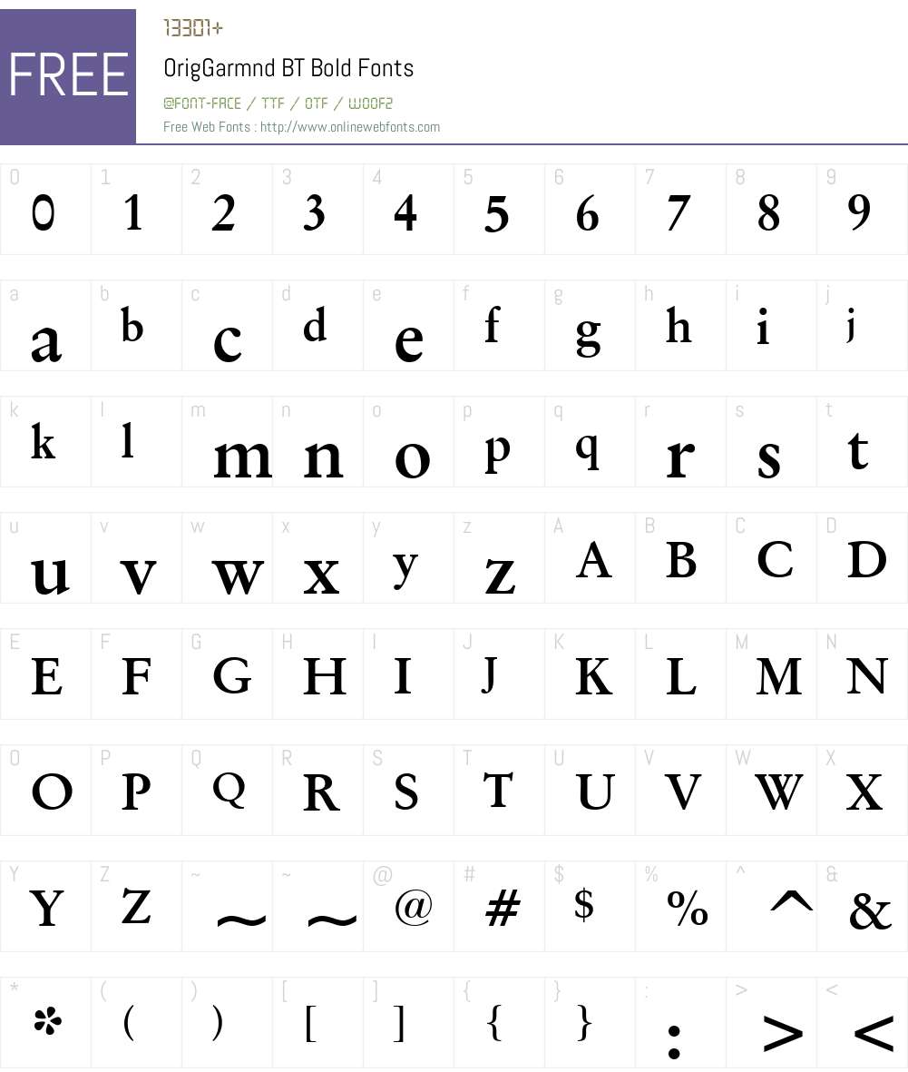 OrigGarmnd BT Font Screenshots