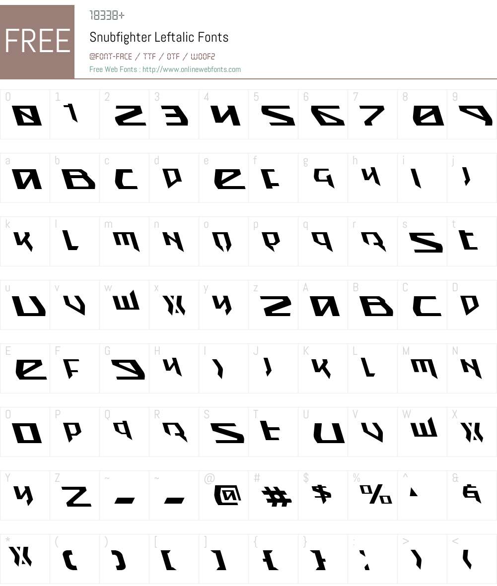 Snubfighter Leftalic Font Screenshots