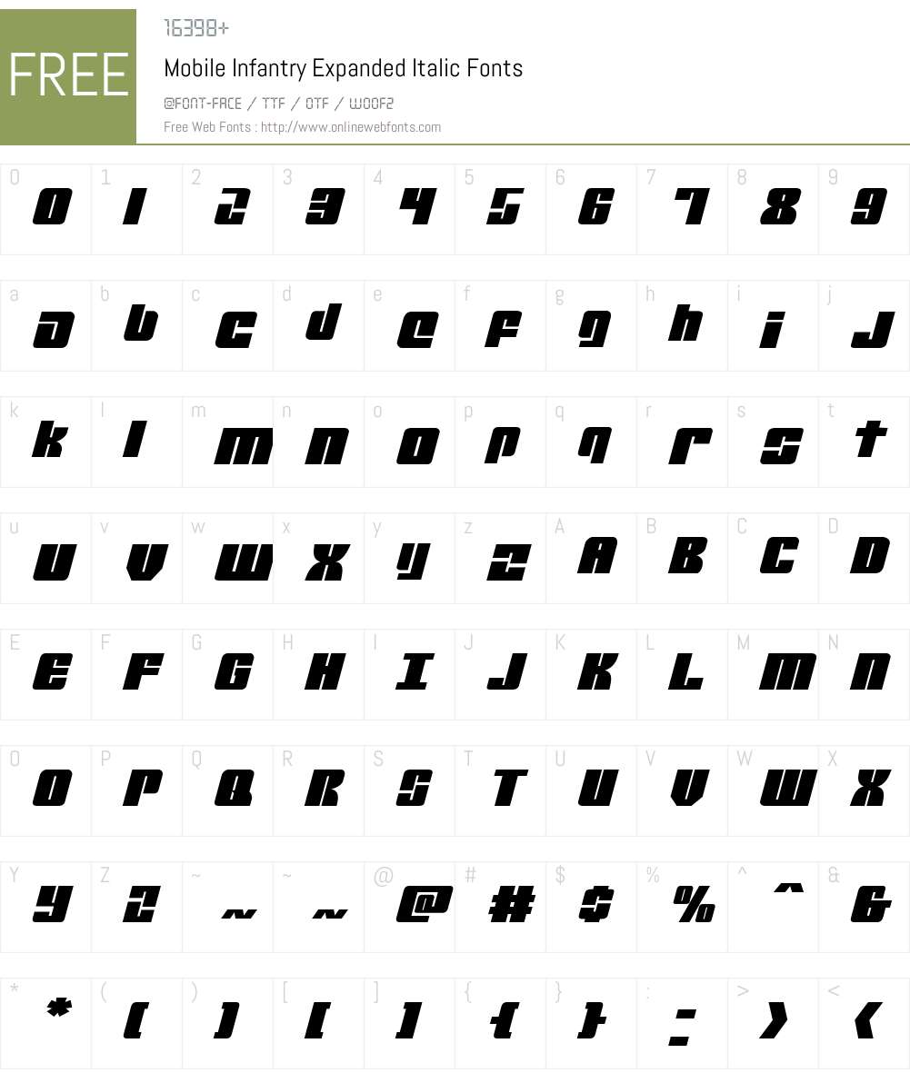 Mobile Infantry Expanded Italic Font Screenshots
