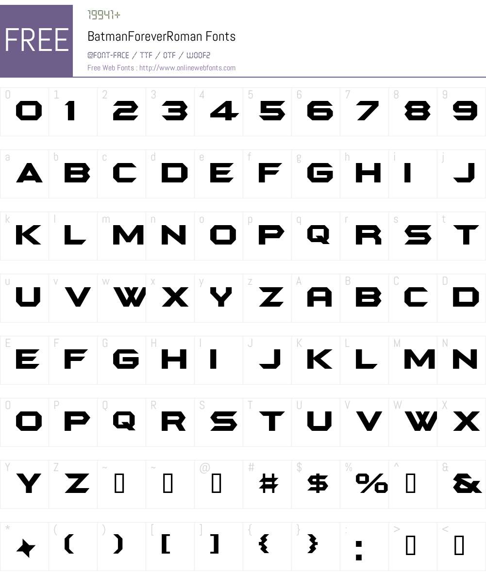 BatmanForeverRoman Font Screenshots