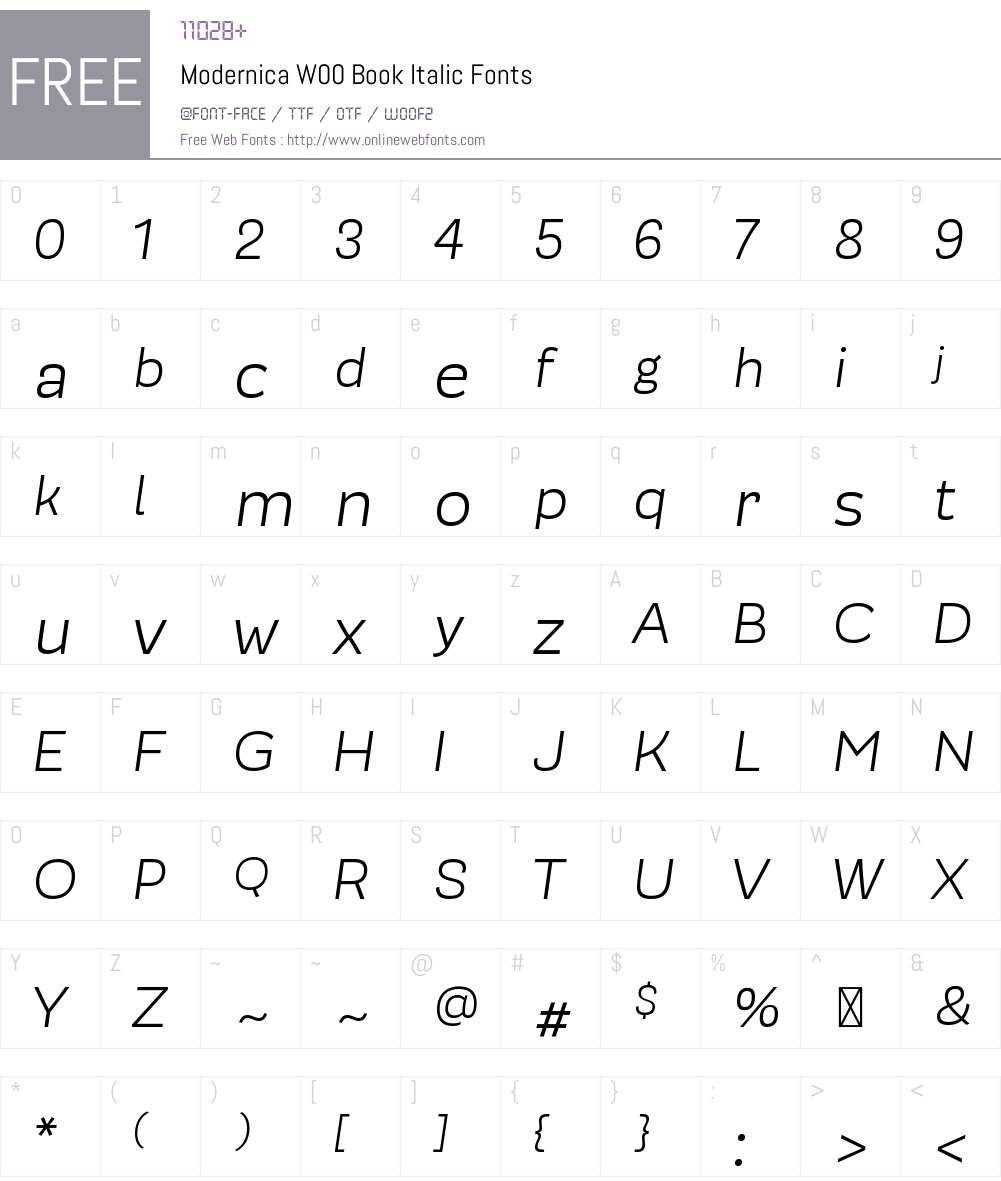 ModernicaW00-BookItalic Font Screenshots