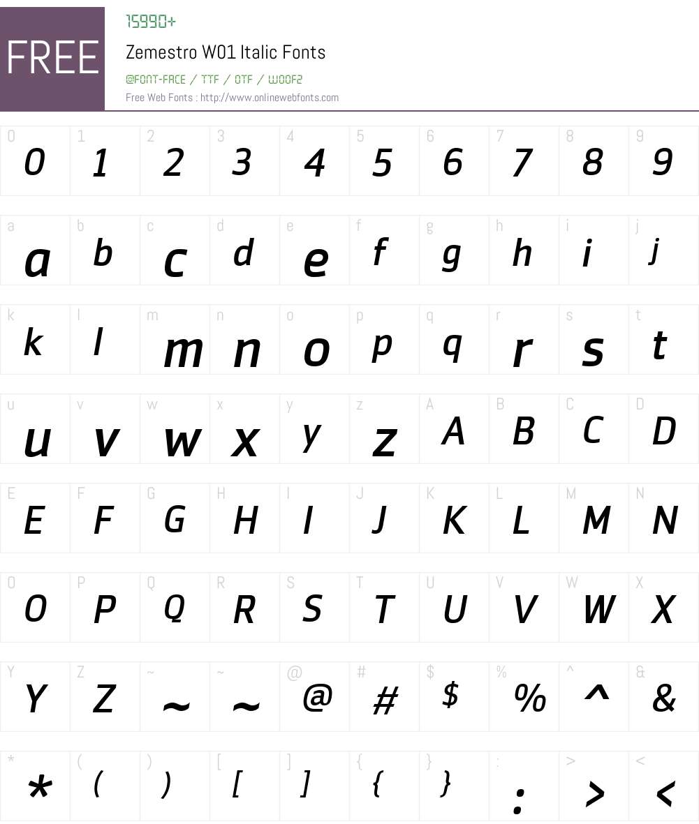 ZemestroW01-Italic Font Screenshots