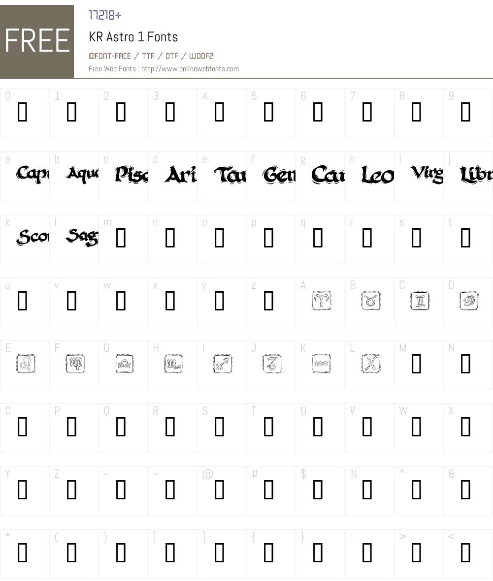 KR Astro 1 Font Screenshots