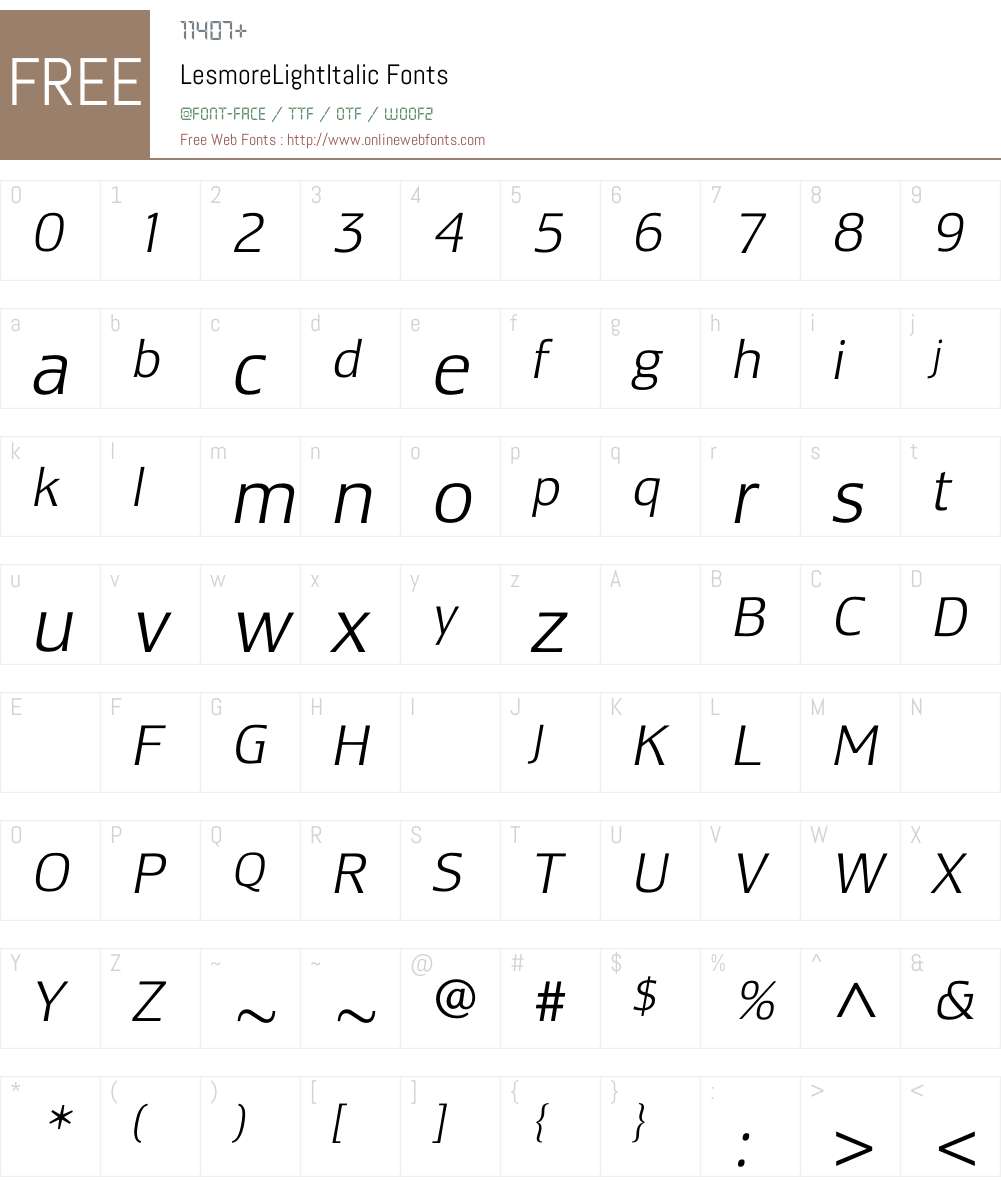 LesmoreLightItalic Font Screenshots