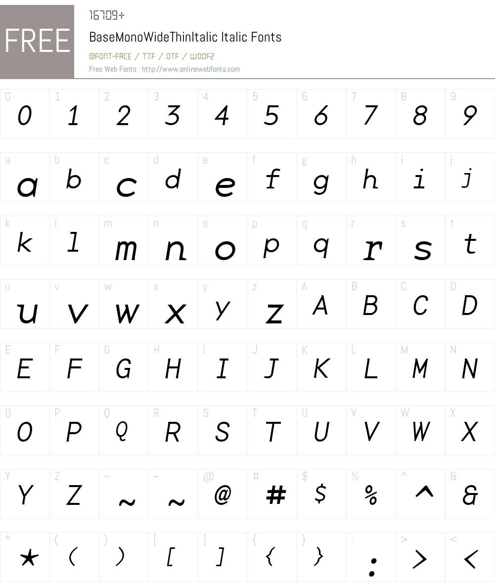 BaseMonoWideThinItalic Font Screenshots
