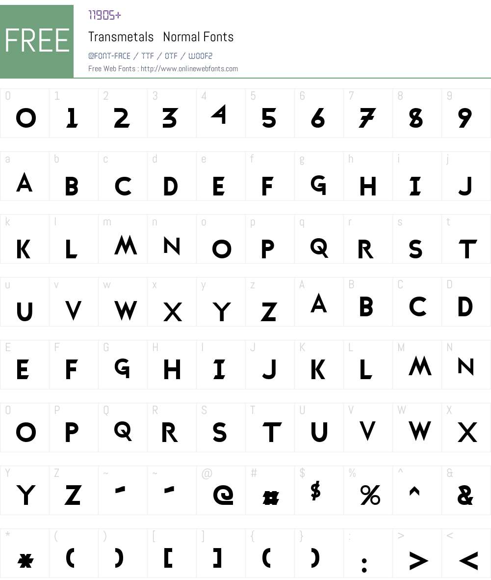 Transmetals Font Screenshots