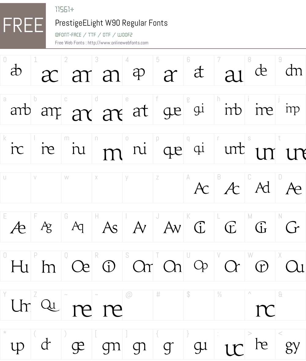 PrestigeELightW90-Regular Font Screenshots