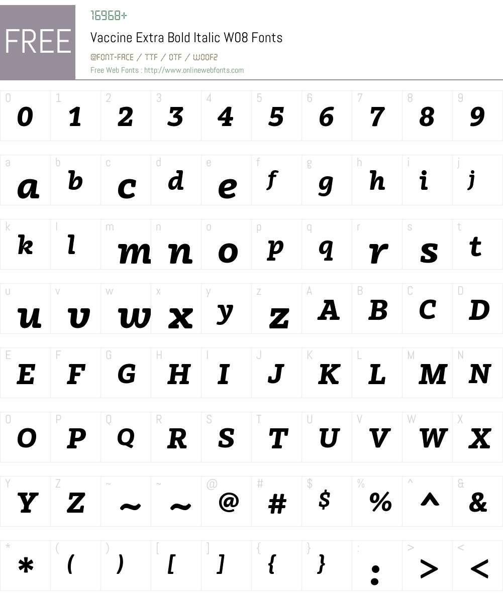 VaccineExtraBoldItalicW08 Font Screenshots