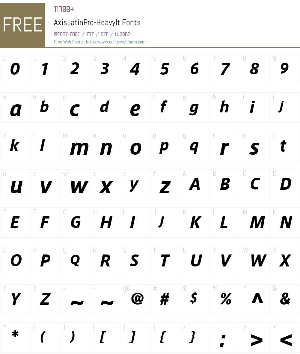 AxisLatinPro-HeavyIt Font Screenshots