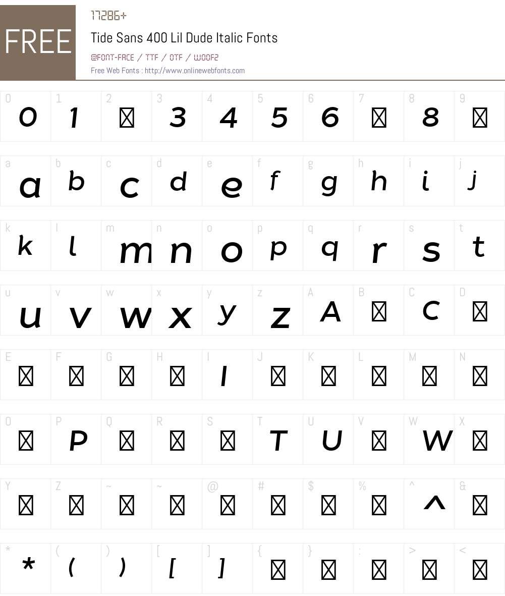 TideSans-400LilDudeItalic Font Screenshots