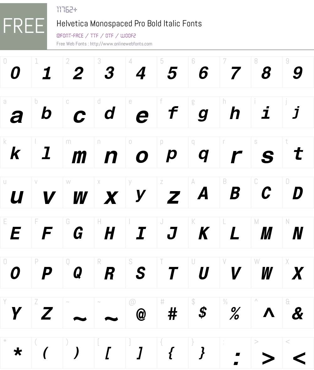HelveticaMonospacedPro-BdIt Font Screenshots