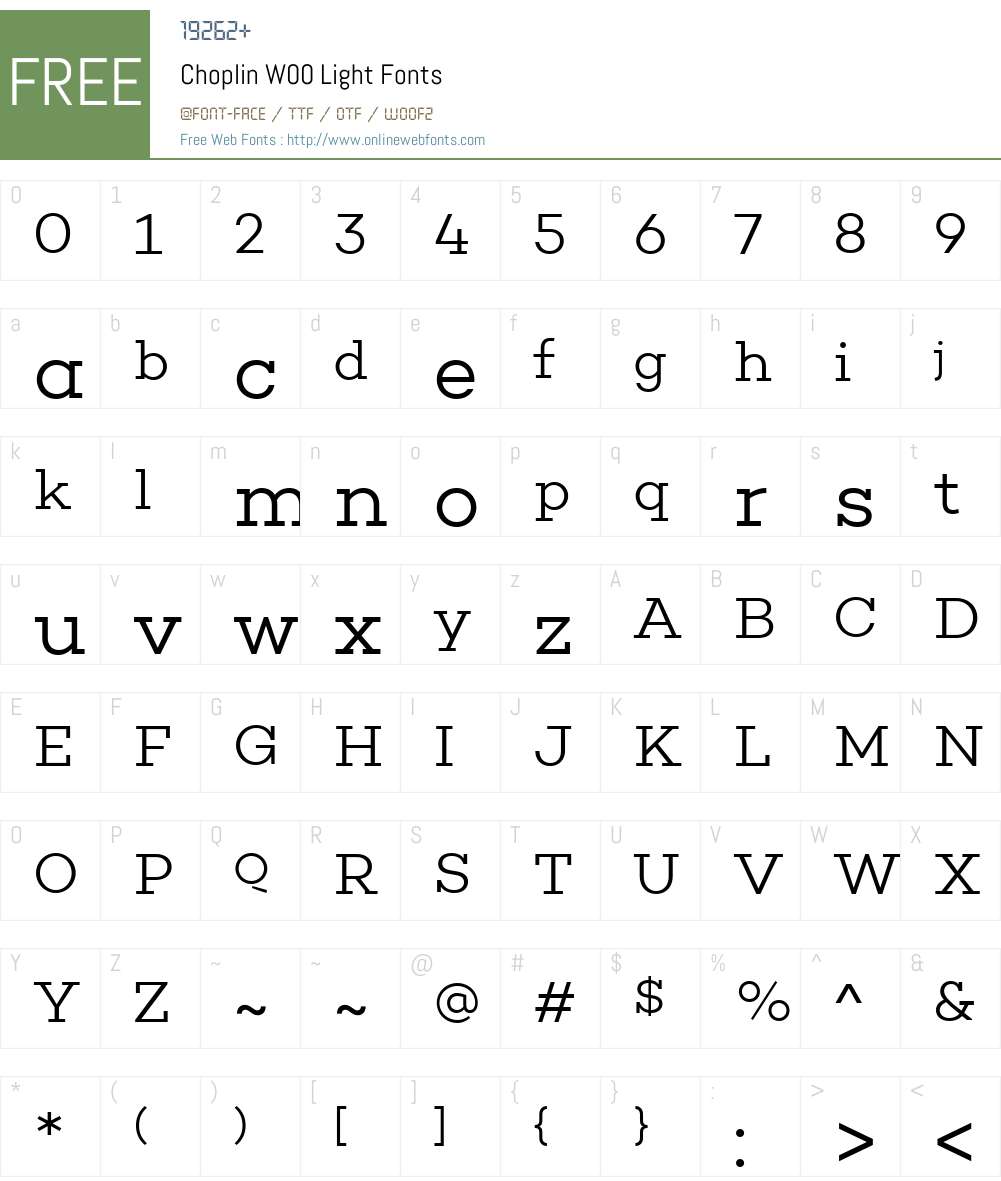 ChoplinW00-Light Font Screenshots