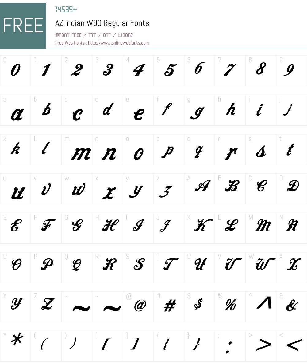 AZIndianW90-Regular Font Screenshots