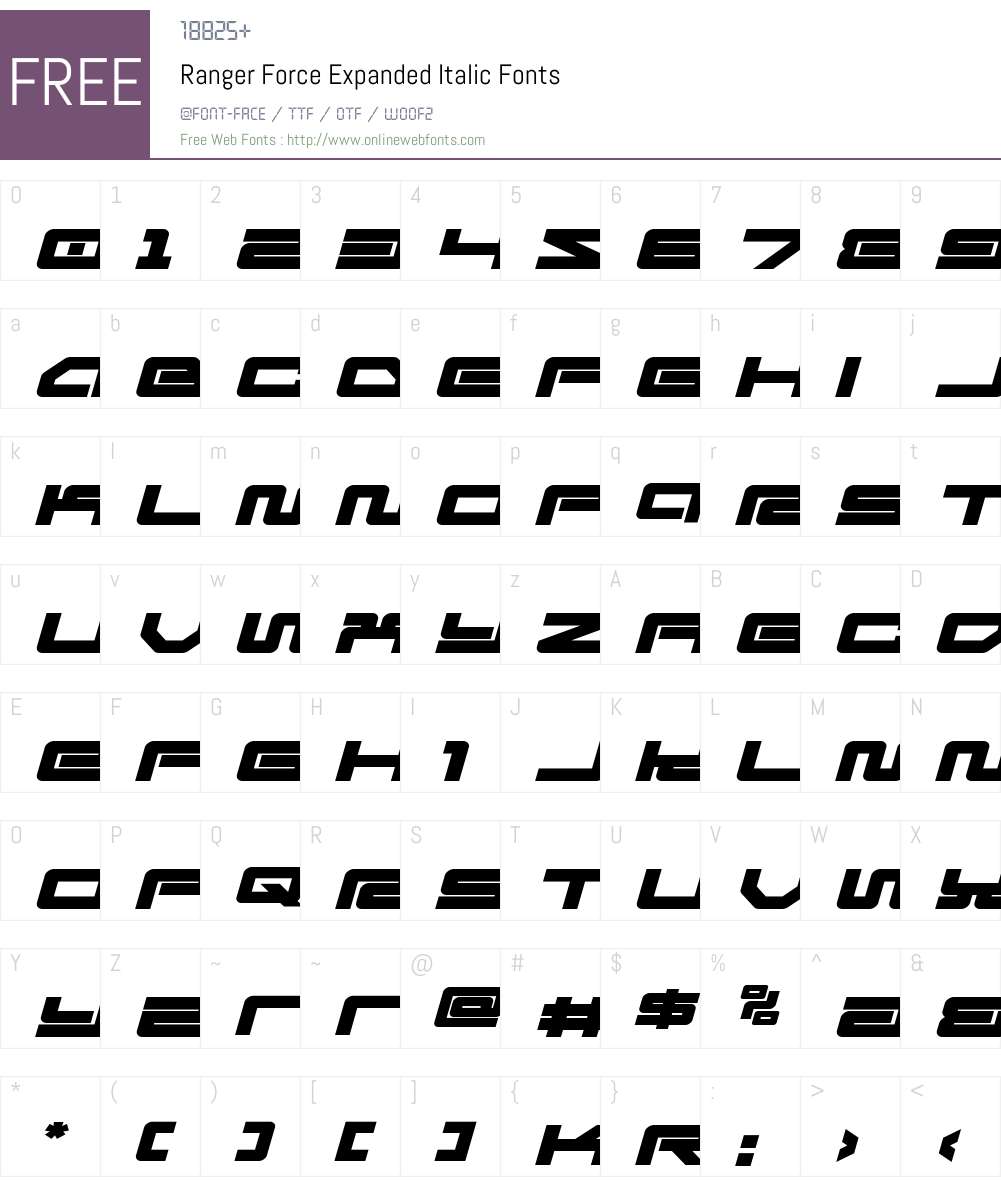 Ranger Force Expanded Italic Font Screenshots