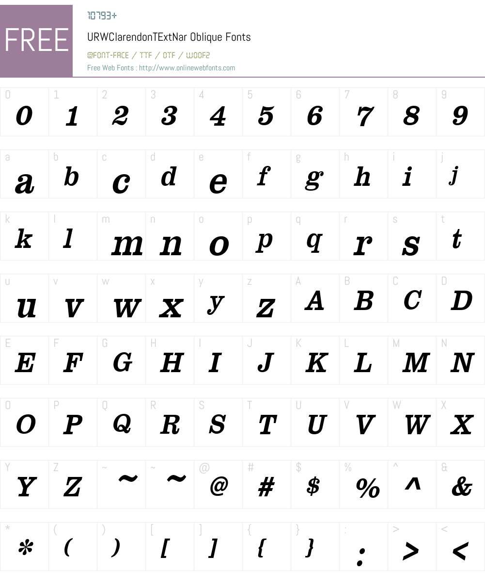 URWClarendonTExtNar Font Screenshots