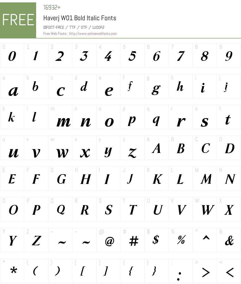 HaverjW01-BoldItalic Font Screenshots