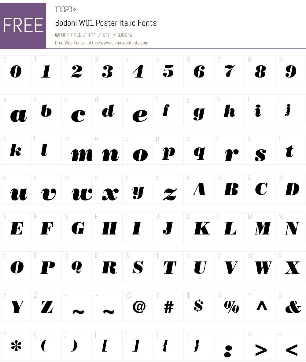 BodoniW01-PosterItalic Font Screenshots
