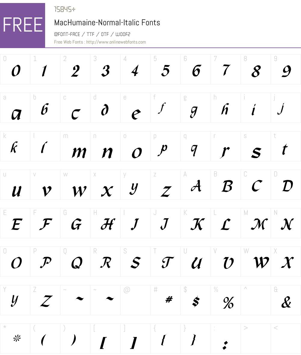MacHumaine-Normal-Italic Font Screenshots