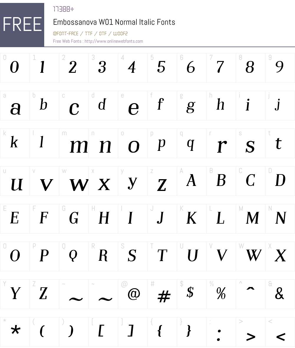 EmbossanovaW01-NormalItalic Font Screenshots