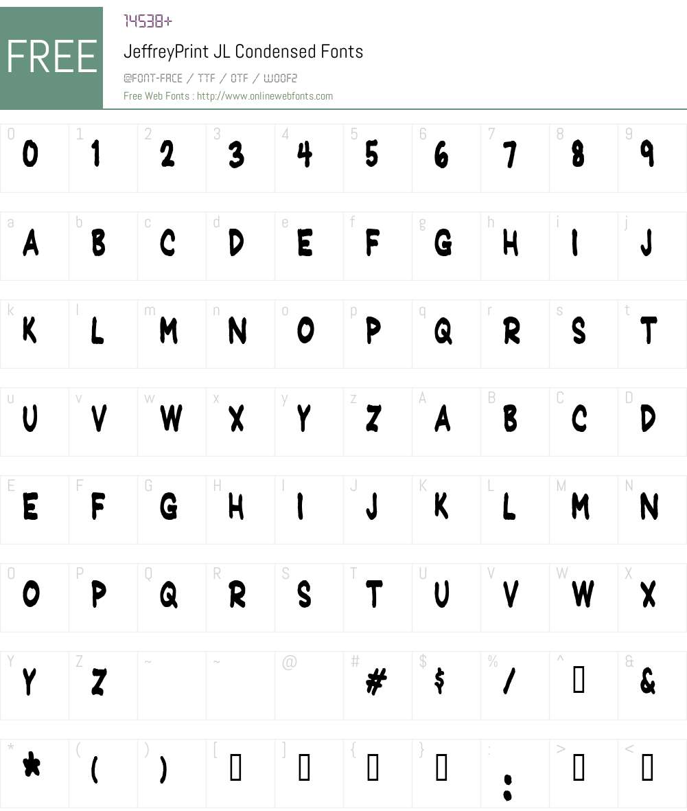 JeffreyPrint JL Condensed Font Screenshots