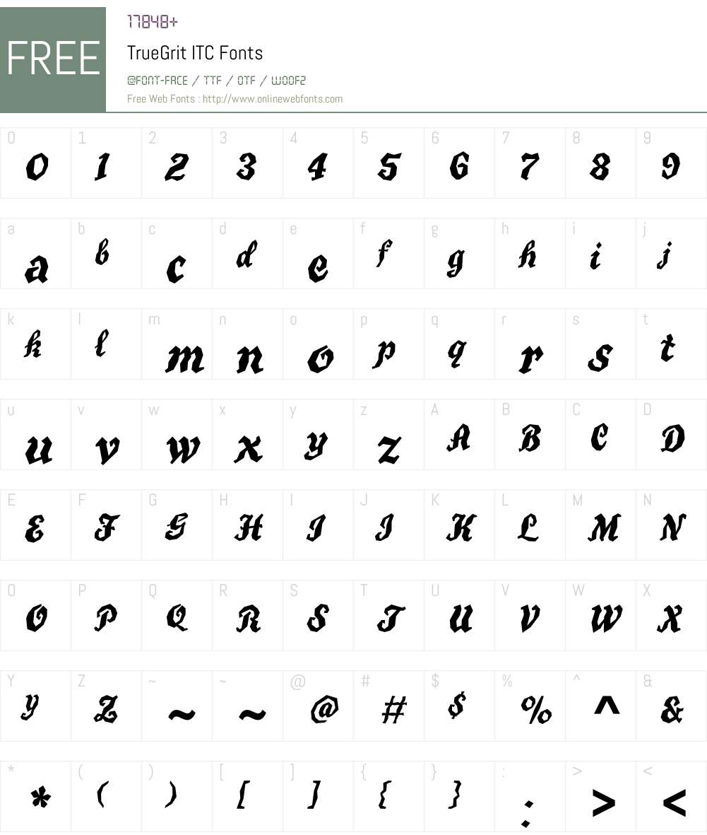 TrueGrit ITC Font Screenshots
