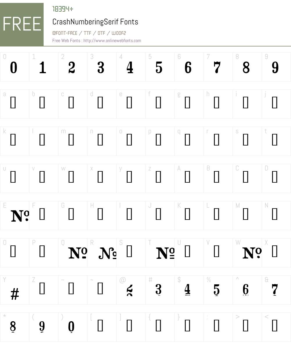 CrashNumberingSerif Font Screenshots