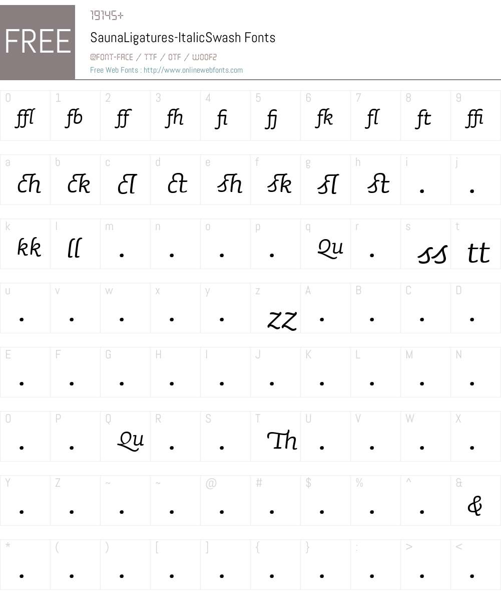 SaunaLigatures-ItalicSwash Font Screenshots