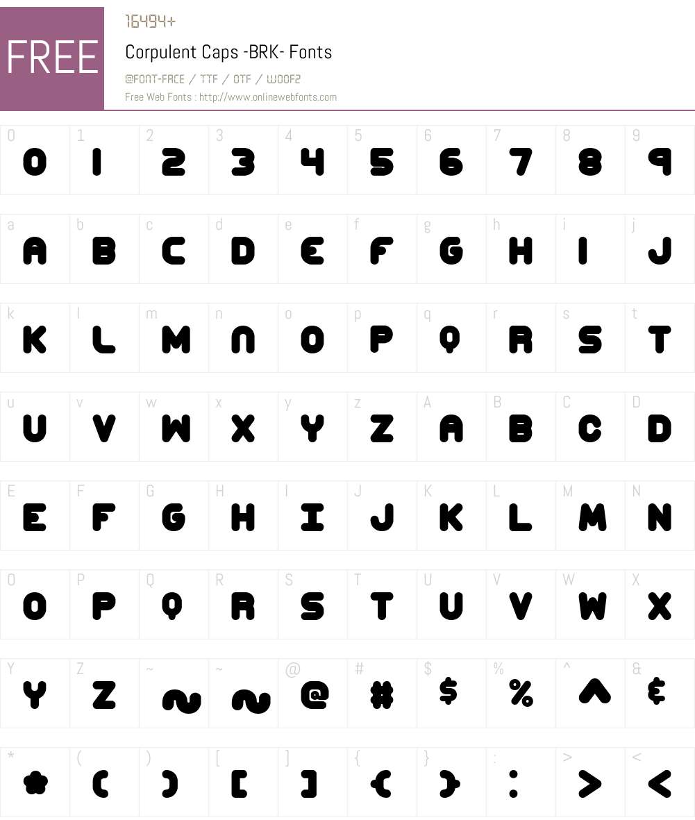 Corpulent Caps (BRK) Font Screenshots