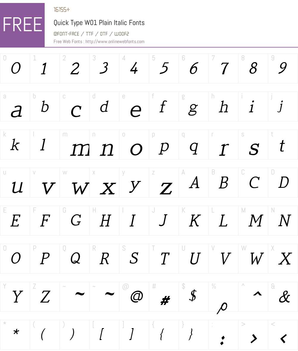 QuickTypeW01-PlainItalic Font Screenshots