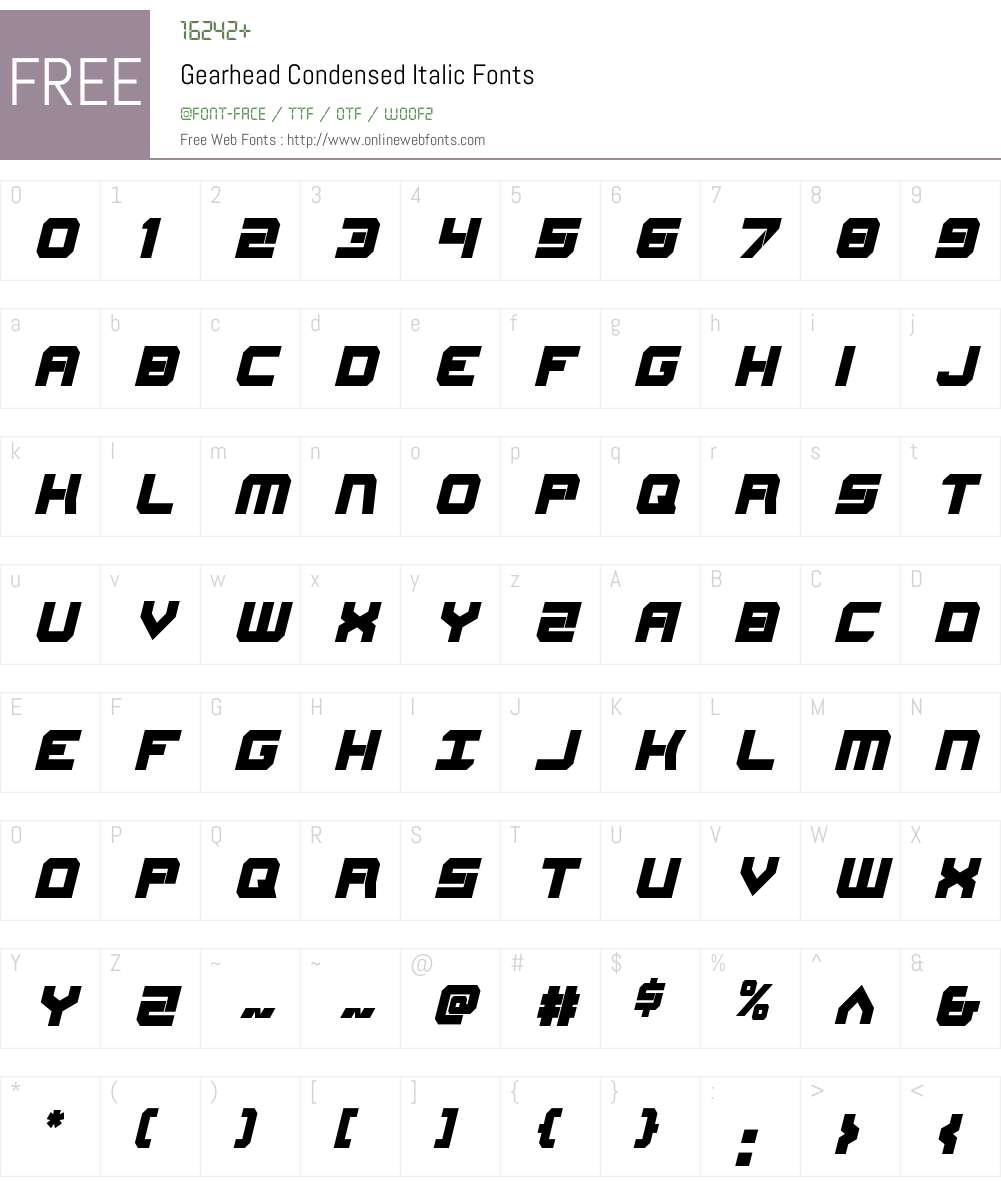 Gearhead Condensed Italic Font Screenshots