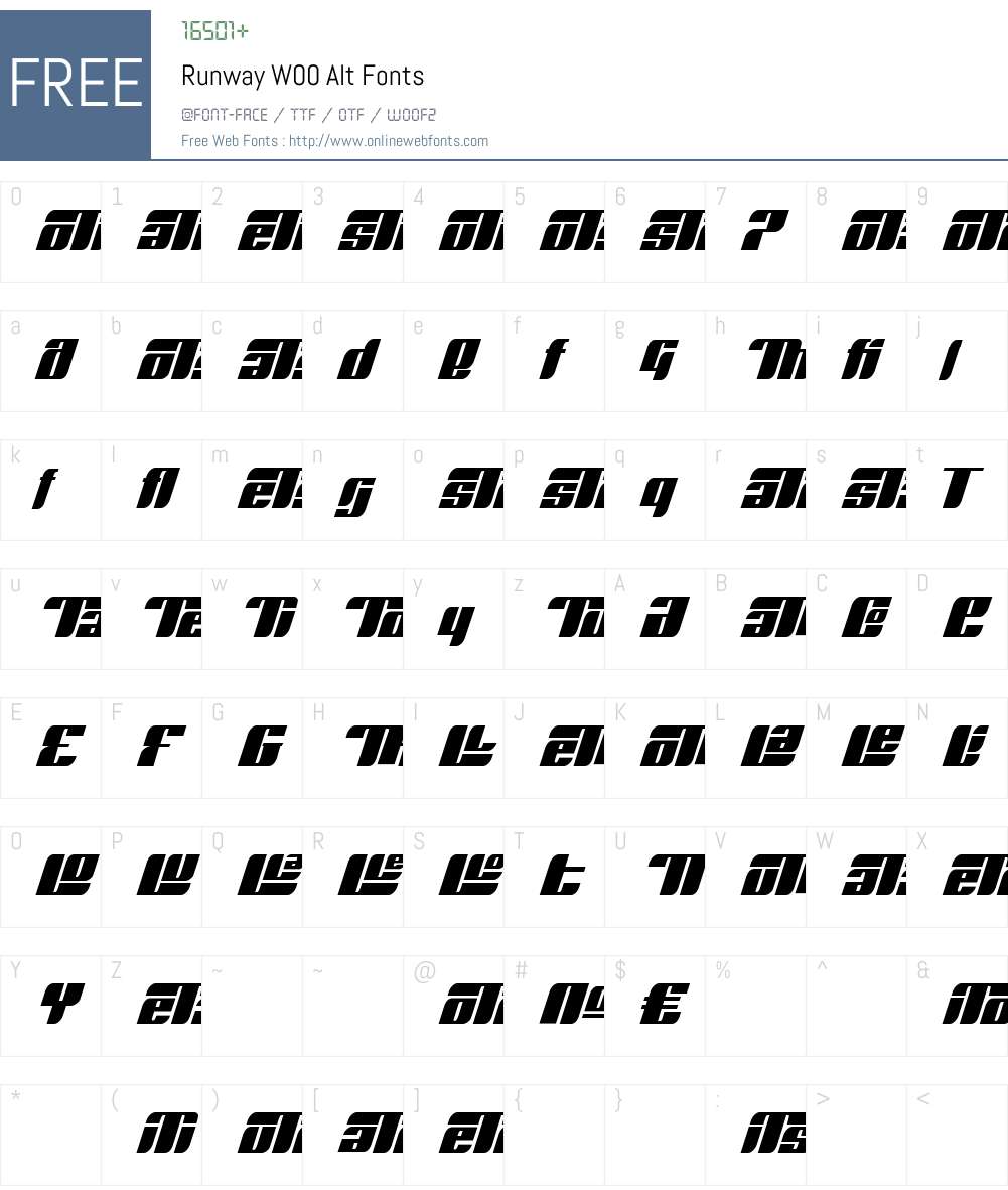 RunwayW00-Alt Font Screenshots