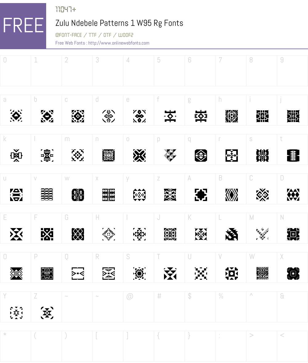 ZuluNdebelePatterns1W95-Rg Font Screenshots