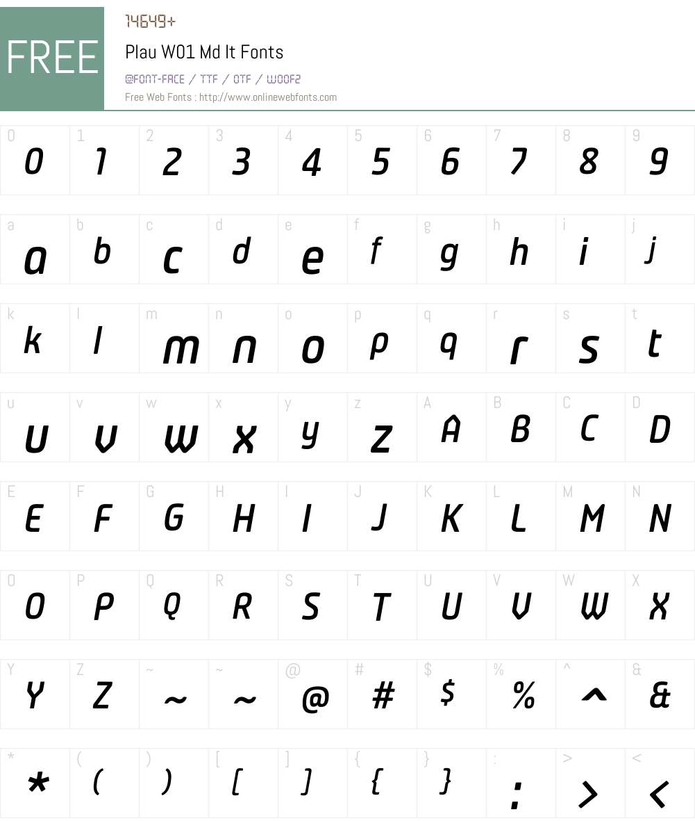 PlauW01-MdIt Font Screenshots
