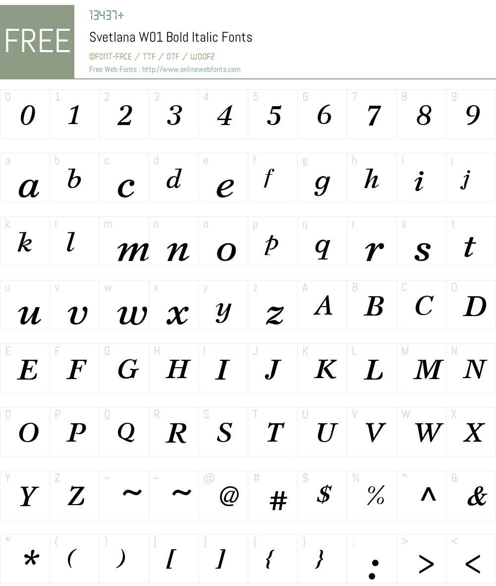 SvetlanaW01-BoldItalic Font Screenshots