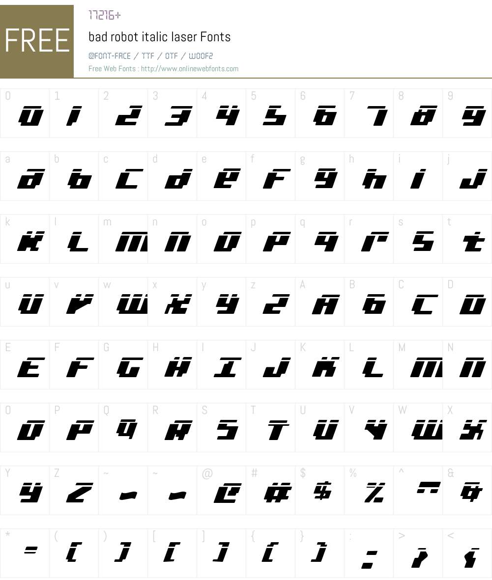 bad robot italic laser Font Screenshots