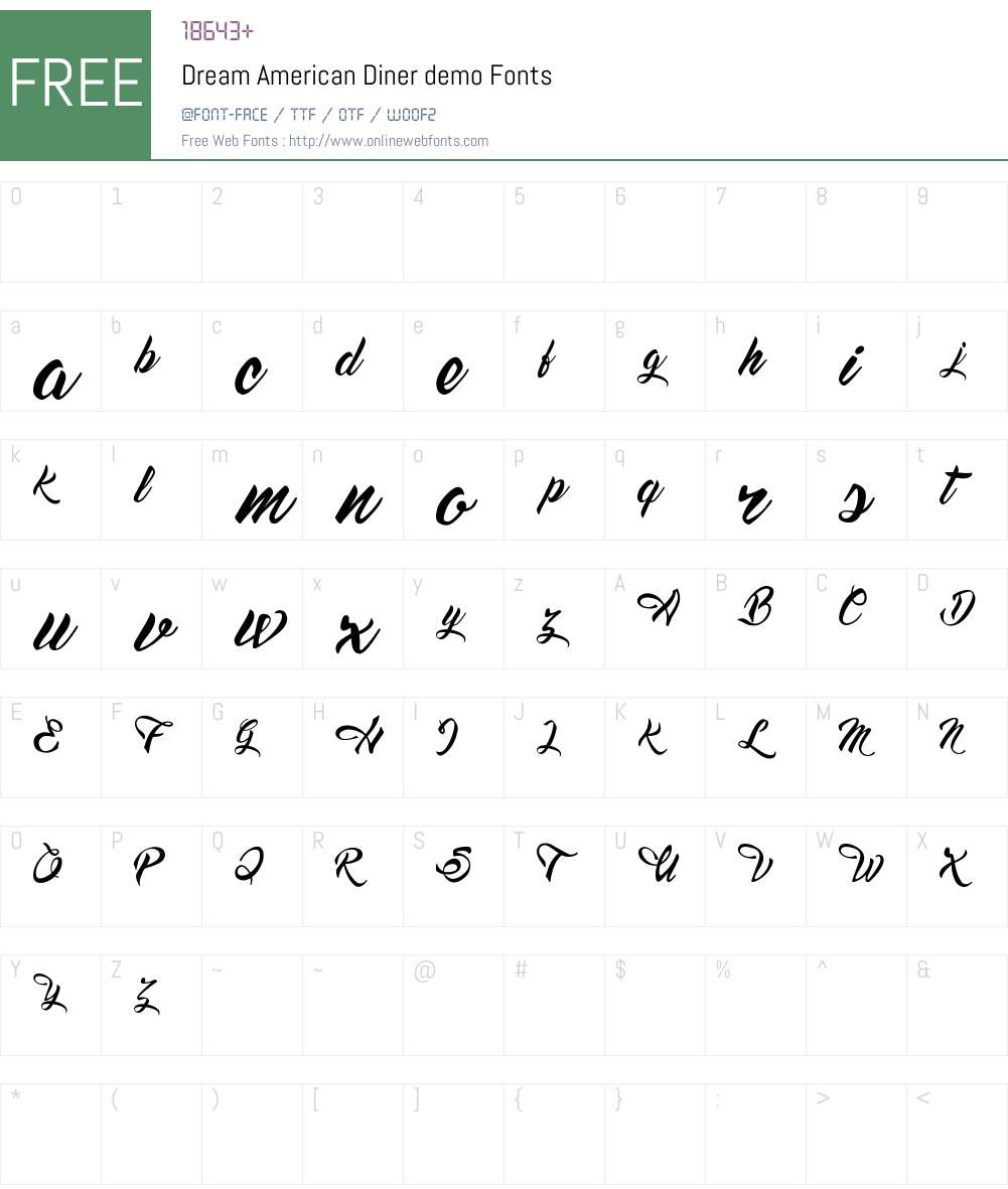Dream American Diner demo Font Screenshots