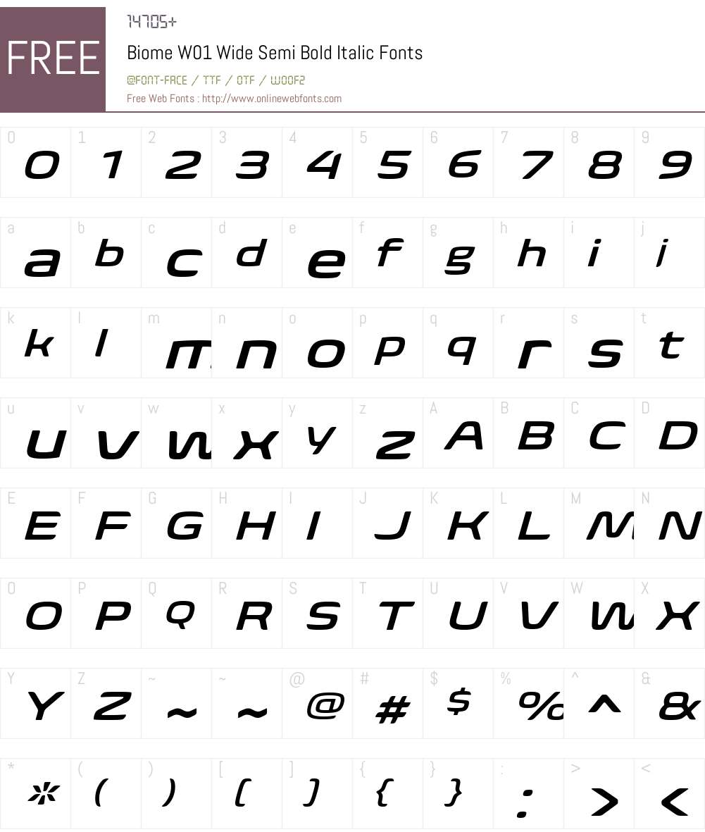 BiomeW01-WideSemiBoldItalic Font Screenshots