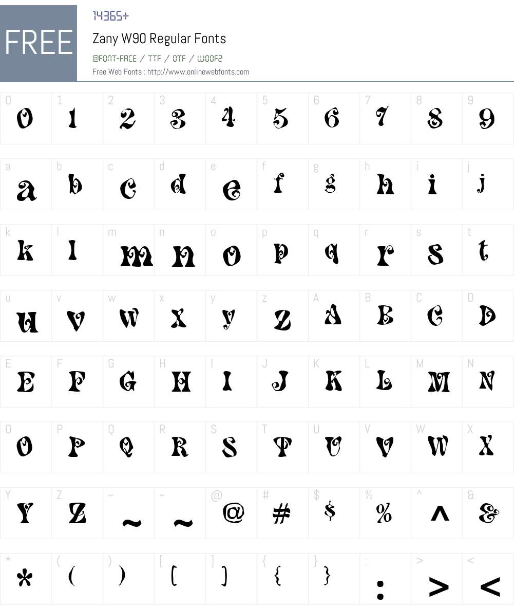 ZanyW90-Regular Font Screenshots