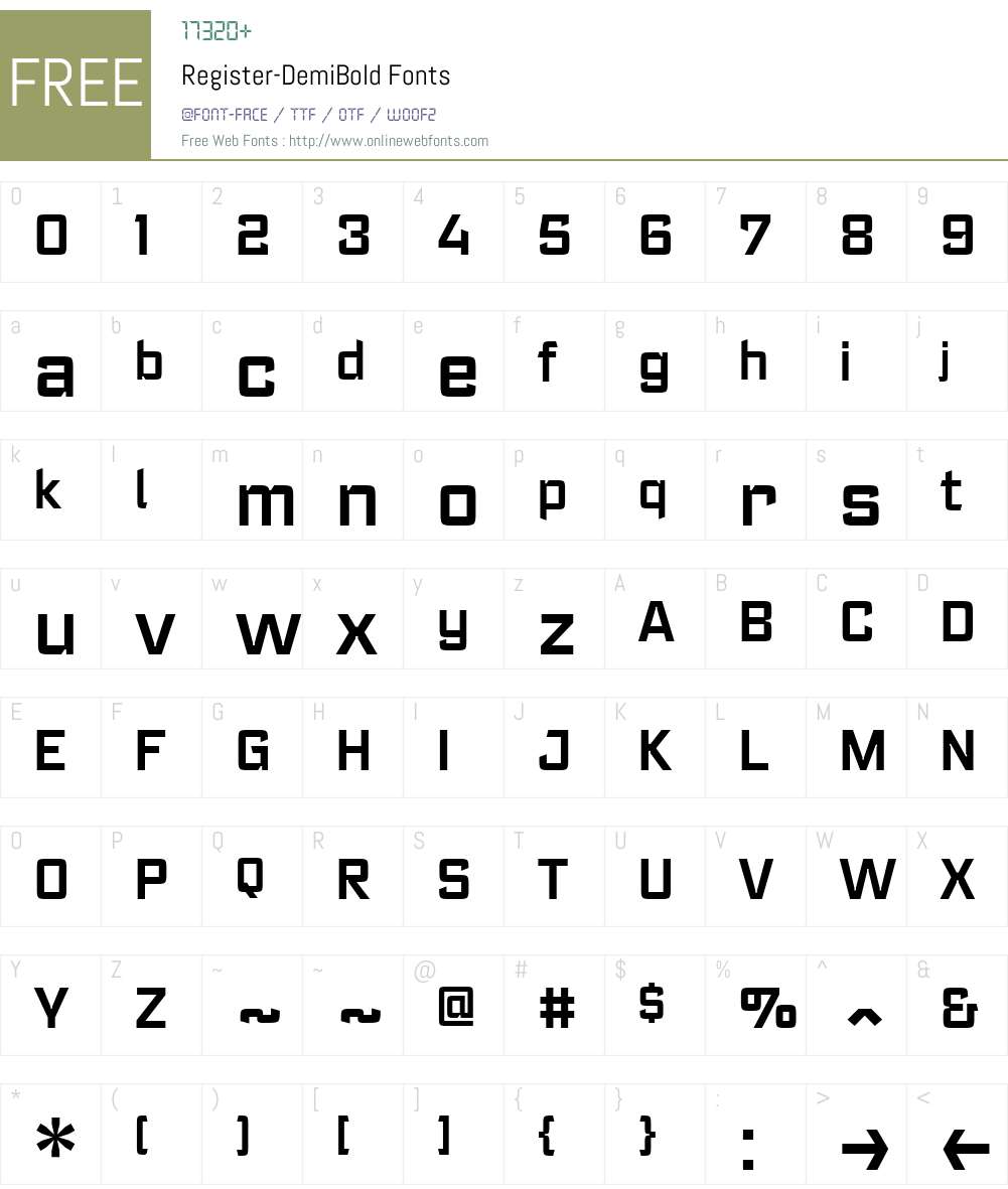 Register-DemiBold Font Screenshots