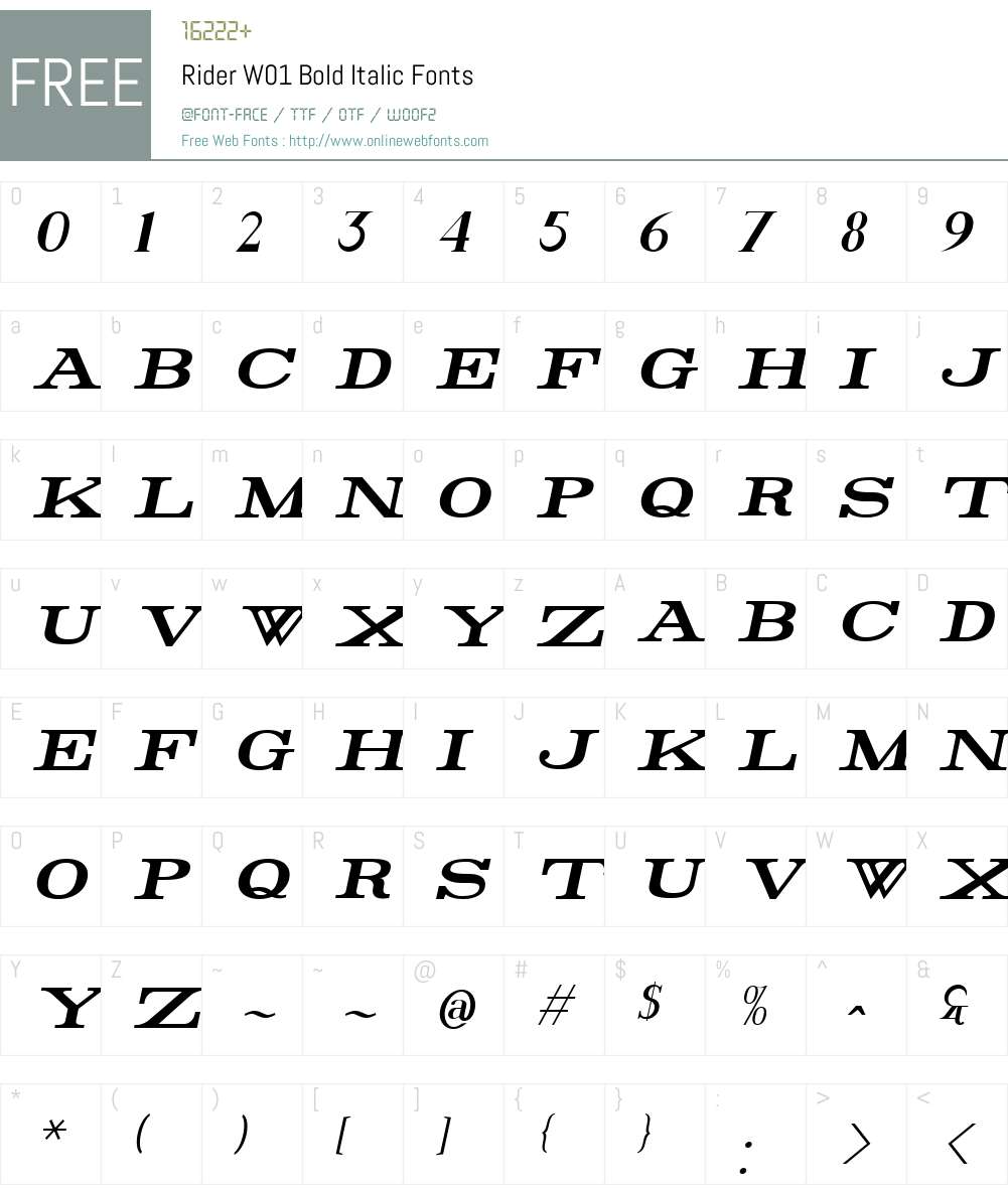 RiderW01-BoldItalic Font Screenshots