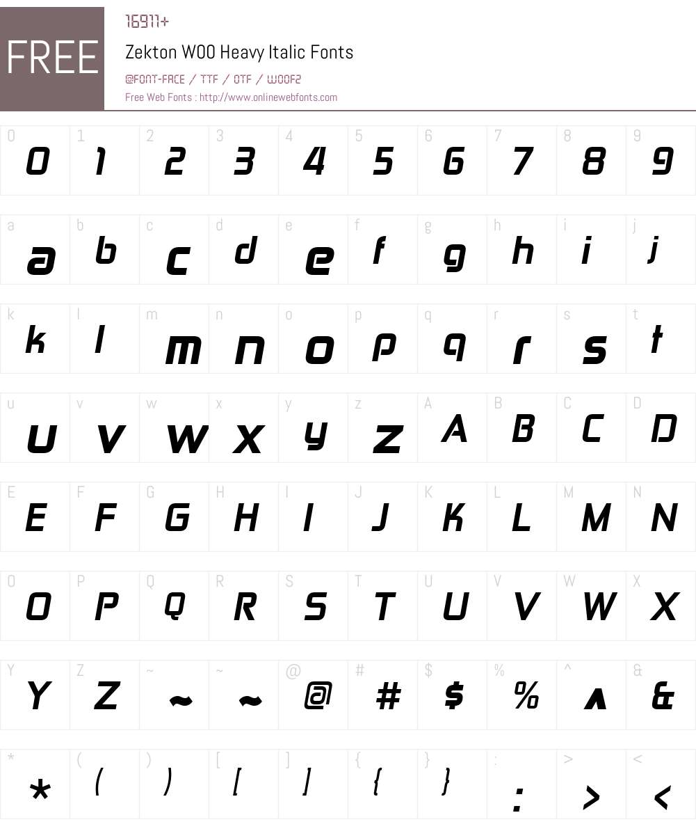 ZektonW00-HeavyItalic Font Screenshots