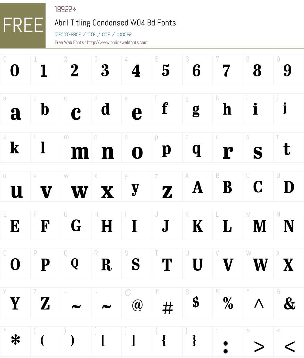 AbrilTitlingCondensedW-Bd Font Screenshots