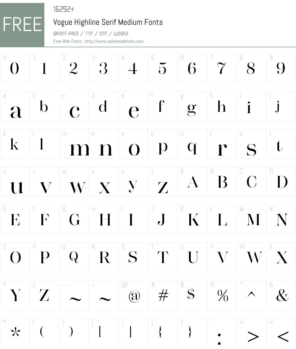 Vogue Highline Serif Medium Font Screenshots